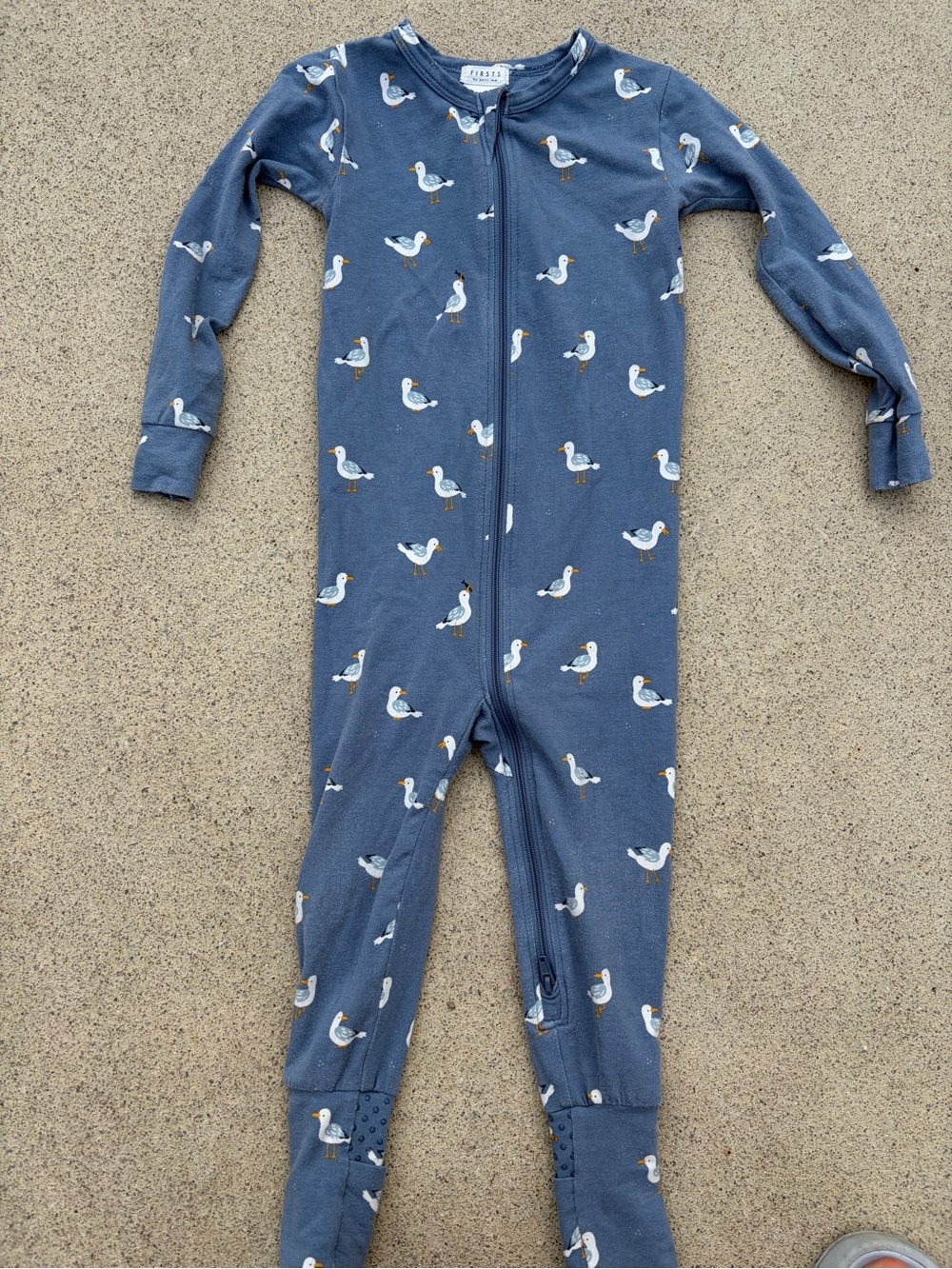 Petit Lem Navy Seagull Print Zip Footed Pajamas